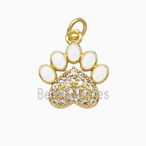 Copper Paw Charms Pendant Pave Zirconia White Enamel Gold Plated