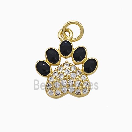 Copper Paw Charms Pendant Pave Zirconia Black Enamel Gold Plated