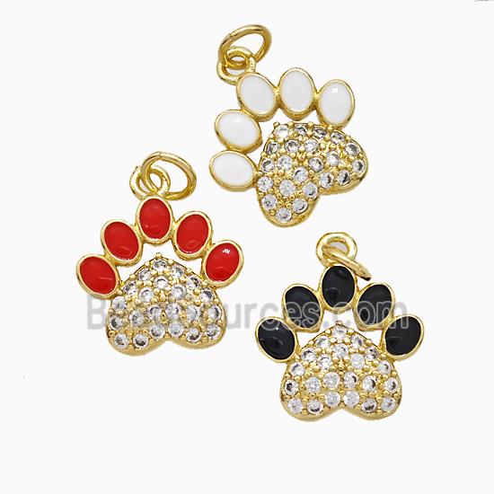 Copper Paw Charms Pendant Pave Zirconia Enamel Gold Plated Mixed