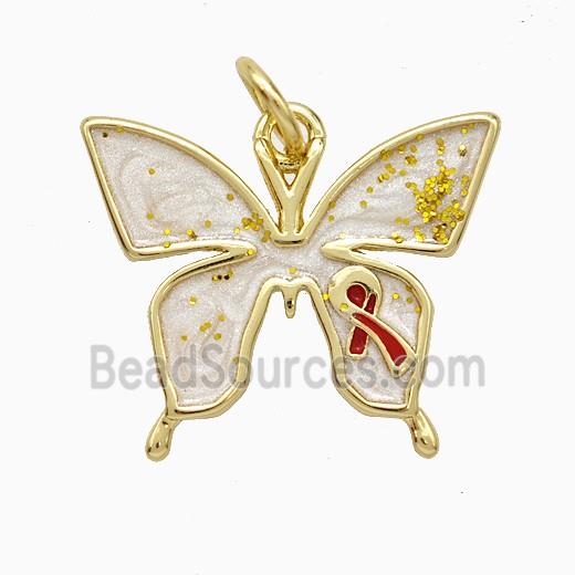Copper Butterfly Pendant White Painted Awareness Ribbons Gold Plated