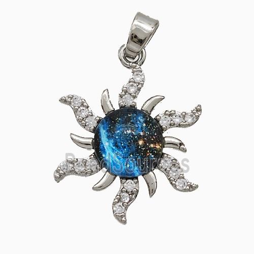 Copper Sun Pendant Pave Zirconia Resin Platinum Plated