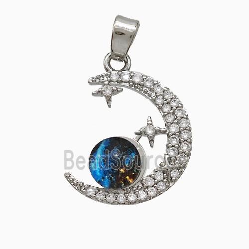 Copper Moon And Sun Pendant Pave Zirconia Resin Platinum Plated