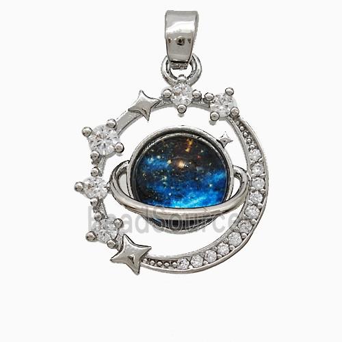 Copper Earth And Moon Pendant Pave Zirconia Resin Platinum Plated