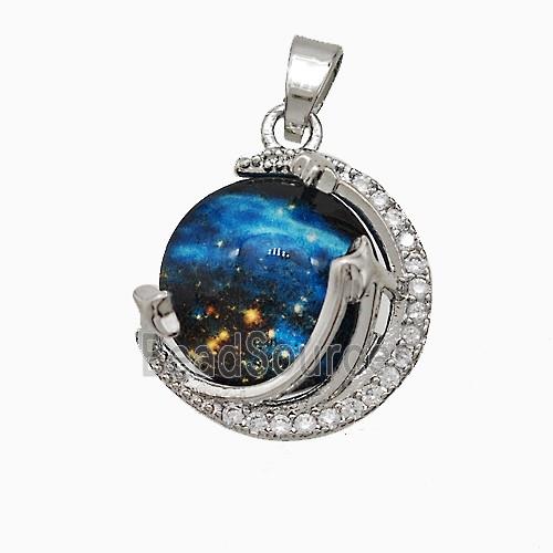 Copper Moon And Earth Pendant Pave Zirconia Resin Platinum Plated