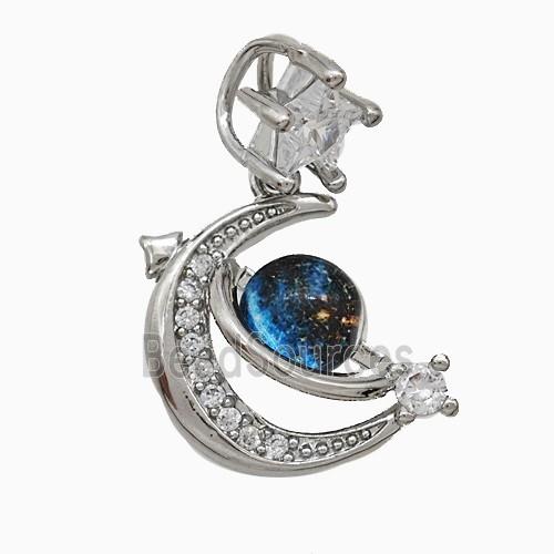 Copper Moon And Earth Pendant Pave Zirconia Resin Platinum Plated