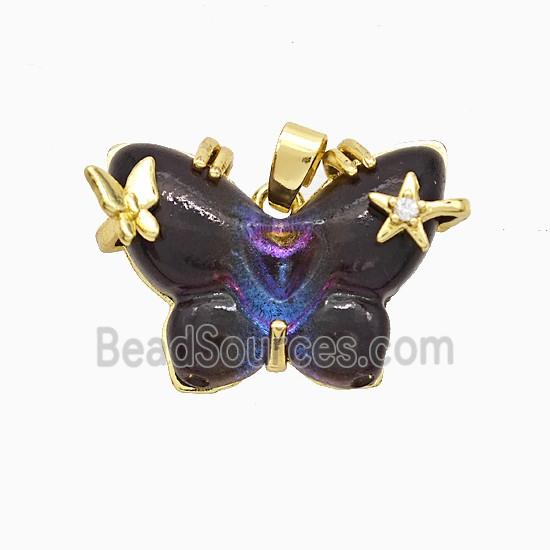 Black Resin Butterfly Pendant Copper Star Pave Zirconia Gold Plated