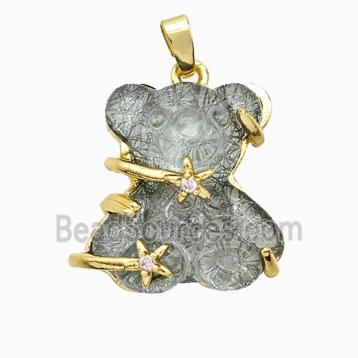 Gray Resin Bear Pendant Copper Star Pave Zirconia Gold Plated