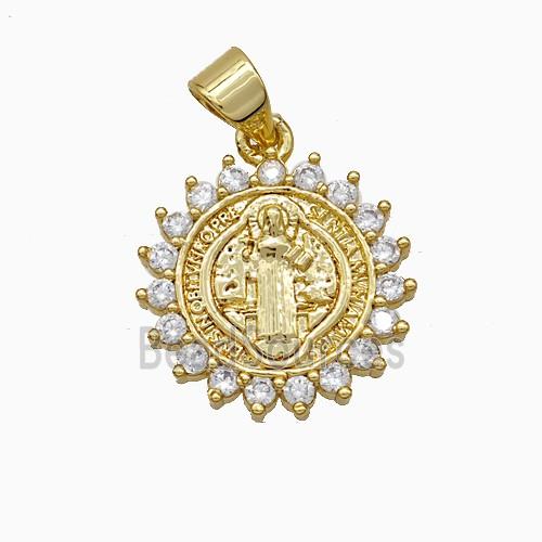 Saint Jude Charms Copper Pendant Pave Zirconia Gold Plated