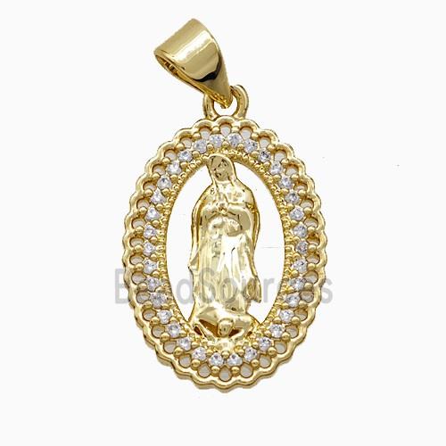 Virgin Mary Charms Copper Pendant Pave Zirconia Gold Plated