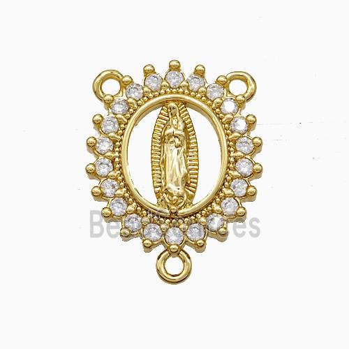 Virgin Mary Charms Copper Pendant Pave Zirconia 3loops Gold Plated