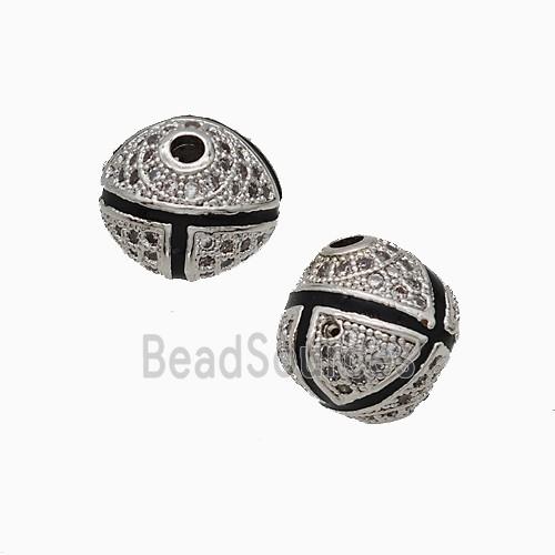 Copper Bicone Beads Pave Zirconia Black Enamel Platinum Plated