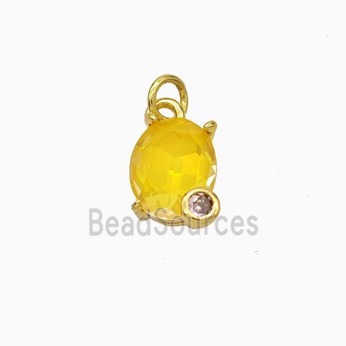Yellow Crystal Glass Oval Pendant Copper Gold Plated