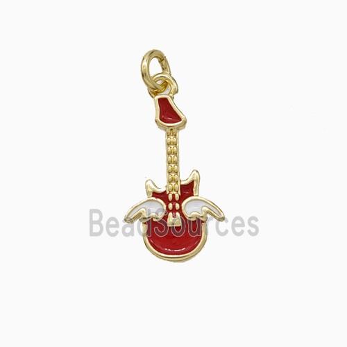 Guitar Charms Copper Pendant Red Enamel Gold Plated