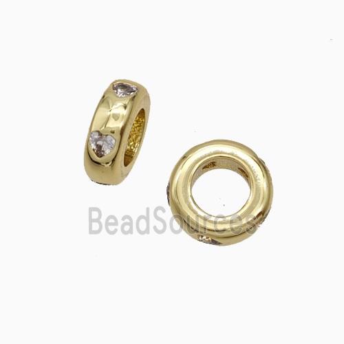 Copper Rondelle Beads Pave Zirconia Gold Plated