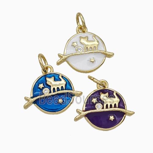 Halloween Cat And Broom Charms Copper Pendant Enamel Gold Plated Mixed