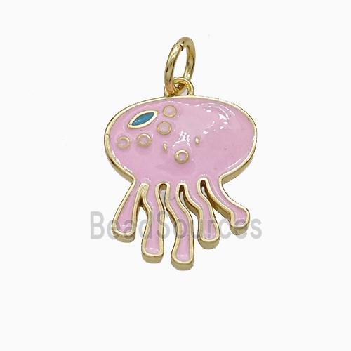 Jellyfish Charms Copper Pendant Pink Enamel Gold Plated