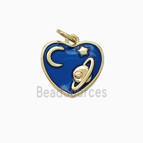 Copper Heart Pendant Blue Enamel Moon Star Planet Gold Plated