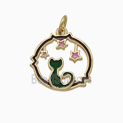 Halloween Cat Charms Copper Pendant Black Enamel Star Gold Plated