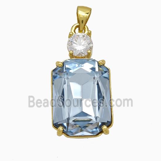 Lt.Blue Crystal Glass Rectangle Pendant Copper Gold Plated
