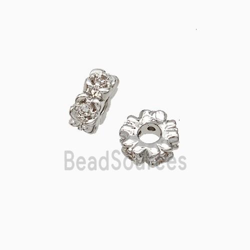 Copper Heishi Beads Pave Zirconia Platinum Plated