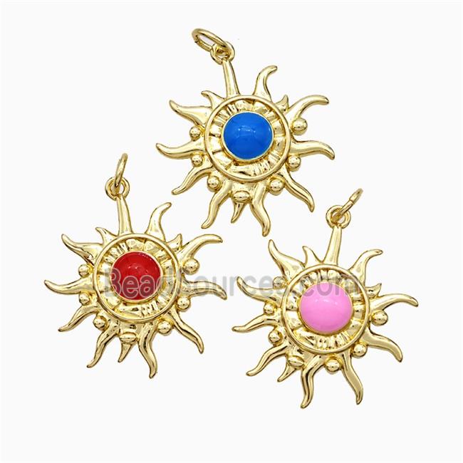 Copper Sun Pendant Enamel Gold Plated Mixed