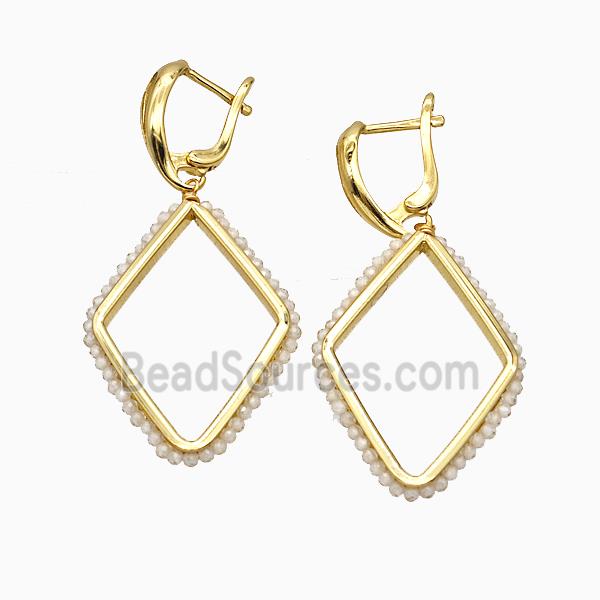 Copper Latchback Earrings Rhombus Crystal Glass Wire Wrapped Gold Plated