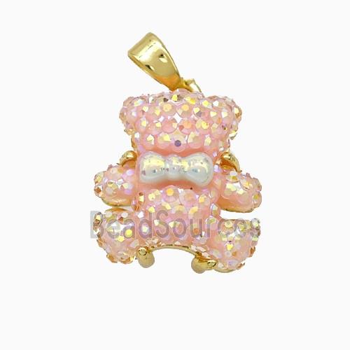 Pink Acrylic Bear Pendant Copper Gold Plated