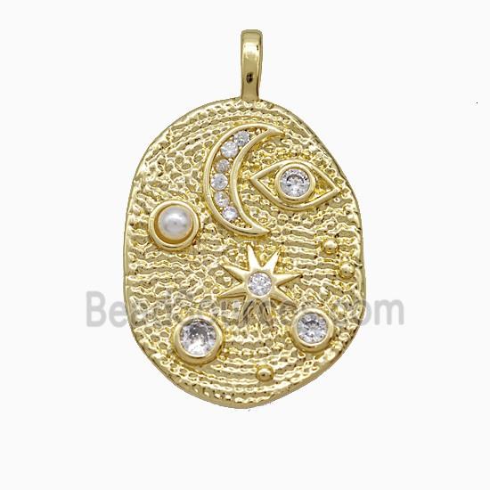 Copper Moon Star Pendant Pave Zirconia Dye Gold Plated