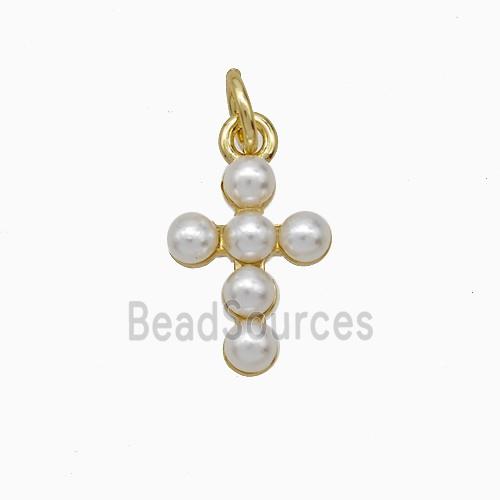 Copper Cross Pendant Pave Pearlized Resin Gold Plated