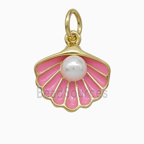 Scallop Shell Charms Copper Pendant Pave Resin Pink Enamel Gold Plated