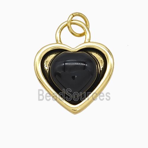 Copper Heart Pendant Pave Black Obsidian Gold Plated