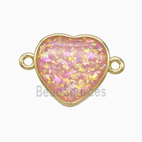 Pink Fire Opal Heart Connector Copper Gold Plated