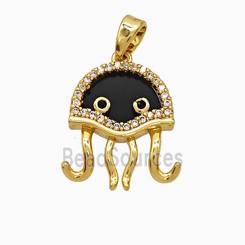 Copper Jellyfish Pendant Pave Zirconia Black Enamel Gold Plated