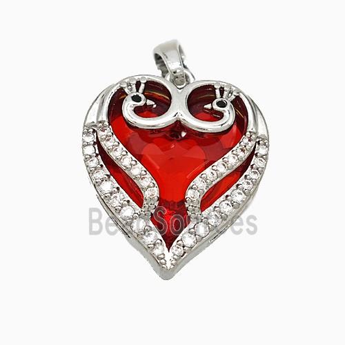 Copper Heart Pendant Pave Zirconia Crystal Glass Platinum Plated