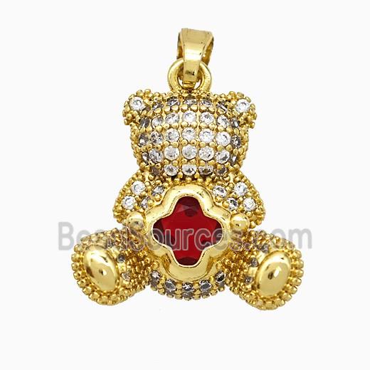 Copper Bear Pendant Pave Zirconia Crystal Glass Gold Plated