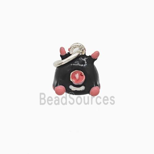 Copper Monster Pendant Black Enamel Platinum Plated