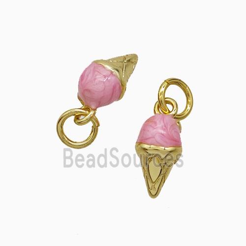 Ice Cream Charms Copper Pendant Pink Painted Gold Plated