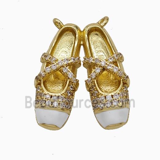 Copper Shoes Pendant Pave Zirconia White Enamel Gold Plated
