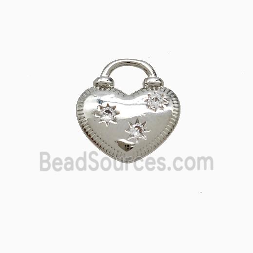 Copper Heart Pendant Pave Zirconia Platinum Plated