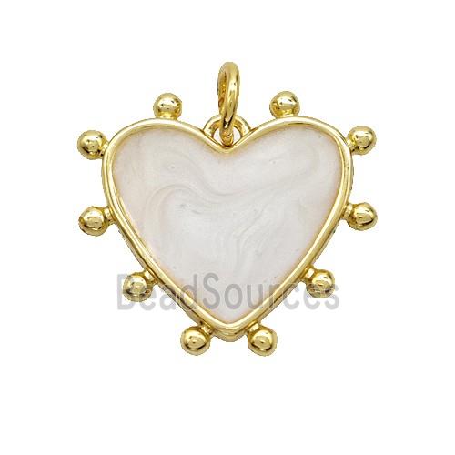 Copper Heart Pendant White Painted Gold Plated
