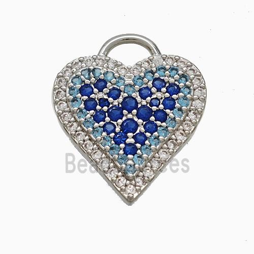 Copper Heart Pendant Pave Zirconia Platinum Plated