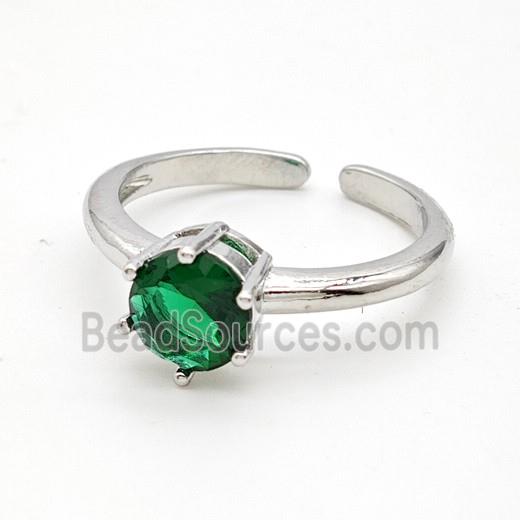 Copper Rings Pave Green Crystal Glass Platinum Plated