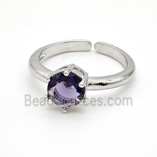 Copper Rings Pave Purple Crystal Glass Platinum Plated