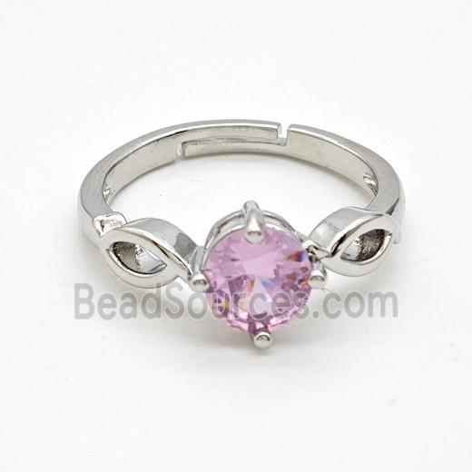 Copper Rings Pave Pink Crystal Glass Adjustable Platinum Plated