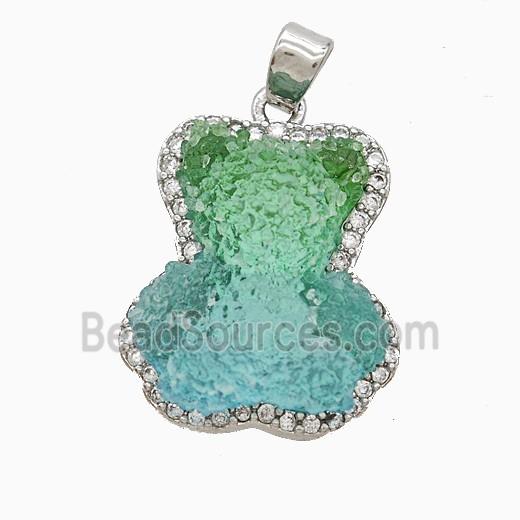 Resin Bear Copper Pendant Pave Zirconia Platinum Plated