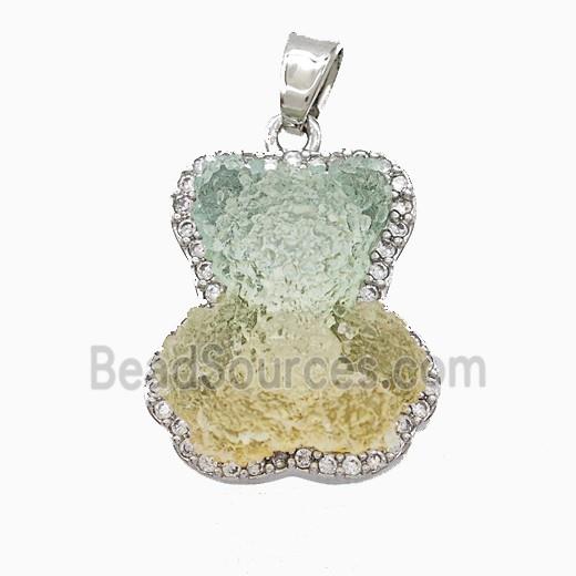 Resin Bear Copper Pendant Pave Zirconia Platinum Plated