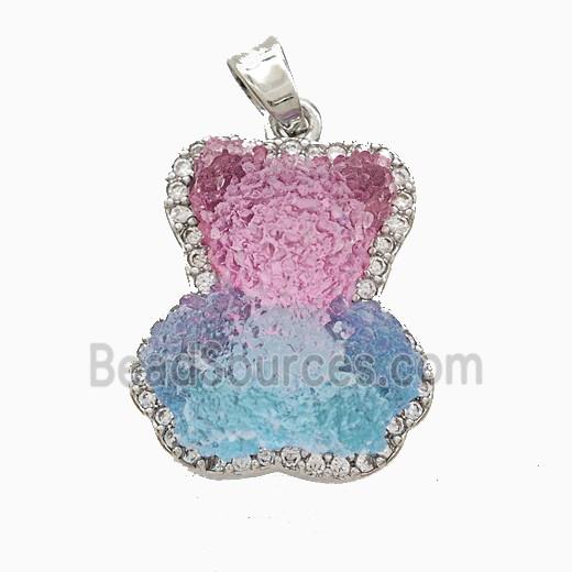 Resin Bear Copper Pendant Pave Zirconia Platinum Plated