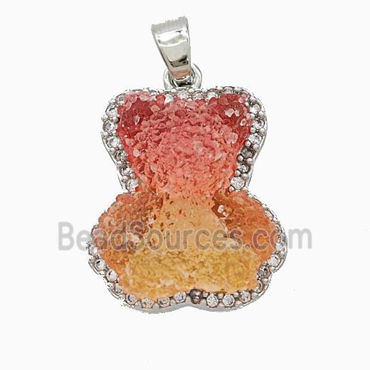 Resin Bear Copper Pendant Pave Zirconia Platinum Plated