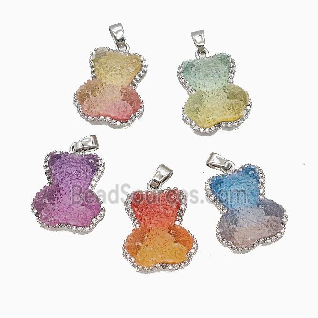Resin Bear Copper Pendant Pave Zirconia Platinum Plated Mixed