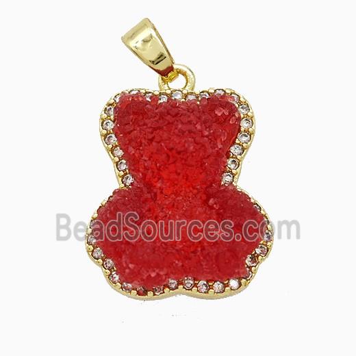 Red Resin Bear Copper Pendant Pave Zirconia Gold Plated